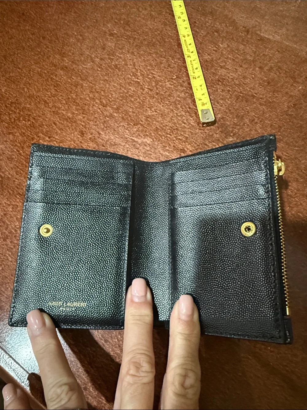 Saint Laurent Black Quilted Leather Zip Wallet with Gold YSL Emblem